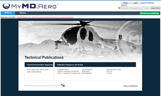 MD Helicopter owners can now access Aircraft Technical Publishers (ATP) Aviation Hub content the MyMD.aero site. (Photo: ATP)