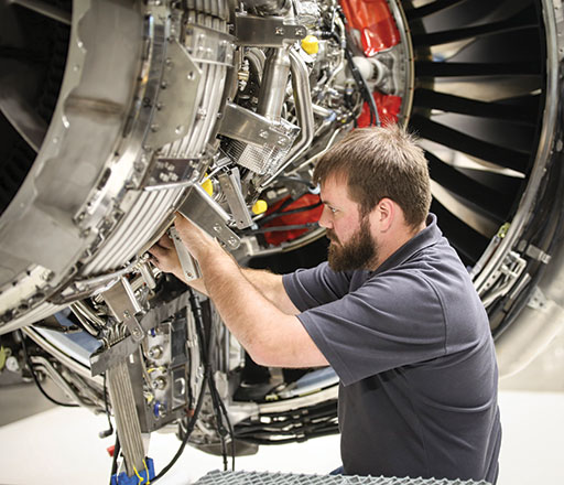 Engine MRO market will grow from $32.7 billion in 2018 to $52.6 billion in 2028. China and India will drive growth. Pratt & Whitney is expanding its geared turbofan (GTF) MRO network in reponse to receiving more than 2,000 new GTF orders. GE image above. 