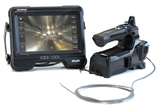 The Olympus IPLEX GX/GT with gearbox. Olympus says this model has interchangeable insertion tubes and light sources and an 8-inch touch screen. Olympus image.