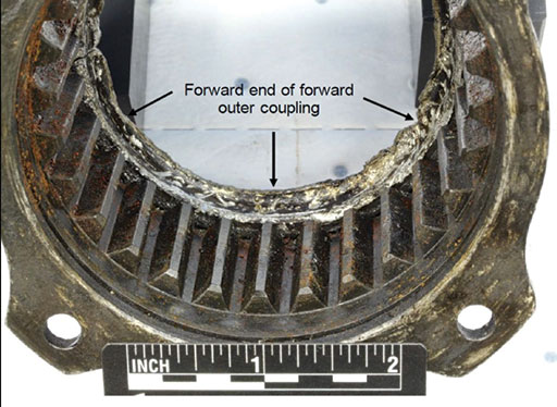 Graphic 4. The external spline teeth on the forward inner coupling were worn down to the bottom landings.
