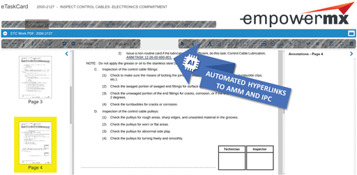 EmpowerMX digital task card hyperlinks to the AMM and IPC via artificial intelligence. EmpowerMX image.