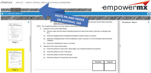 NR material association by adding in material  tab of the eTaskCard. EmpowerMX image.