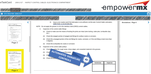 EmpowerMX's eTaskCard offers controlled sign off when the material is installed and certified. EmpowerMX image.