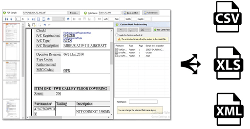 This image shows extraction for data from PDF through optical character recognition (OCR) technologies in Ramco's digital task cards. Ramco image.