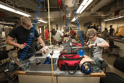Students train in the metallic structures lab at Embry-Riddle Aeronautical University. ERAU image.