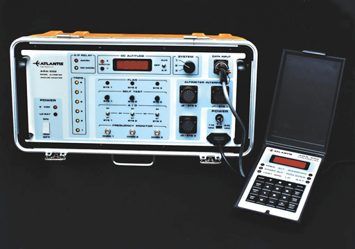 At right is the ARA-552 Radio Altimeter Analog Adapter, designed to facilitate flight line testing of aircraft autoland systems, ground proximity warning systems and installed altimeter systems. Together with the ARA-552 Hand Held Controller, this set provides capabilities for testing a wide range of analogue altimeters in a variety of aircraft. Atlantis Avionics image.